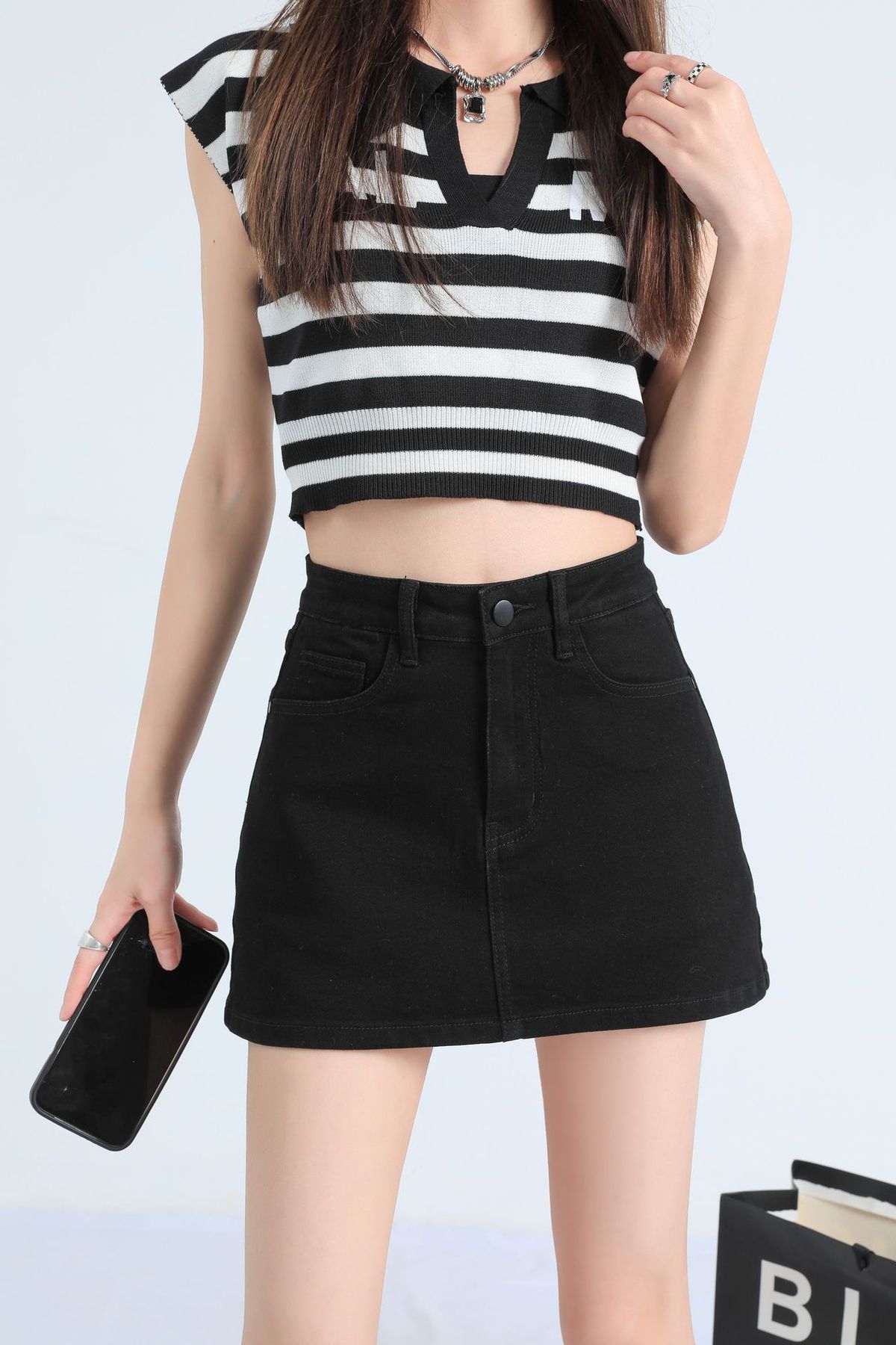 K Retro Sexy Girl Denim Mini Skirt, High-waisted, Slimming, Anti-slip, Hip-hugging Half-body Skirt_mkmklike.com