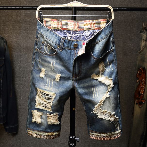 Men's Trendy Ripped Denim Shorts | Edgy Destroyed 5-Inch Inseam Streetwear Cargo Shorts For Summer_mkmklike.com