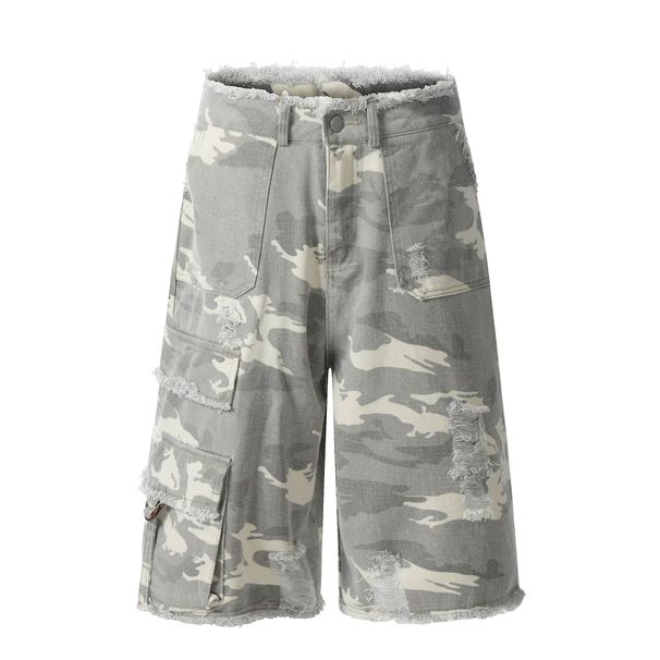 Men's Style Washed Loose Wide Leg Casual Shorts Camouflage Pocket Workwear Cropped Pants_mkmklike.com