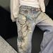 Men's Vintage Washed Distressed Jeans - Streetwear Straight Fit With Urban Print (S-XXXL, Size Chart Included)_mkmklike.com