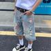 Men's Distressed Denim Shorts Rose Print Edgy Streetwear Style Comfortable Trendy Clothing_mkmklike.com