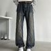 Rhombus Jacquard Jeans Men's Spring And Autumn American High Street Slight Pants Teen Vintage Loose Straight Pants_mkmklike.com