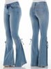 K Jeans Mid Waist Lace Up Denim Pants Stretch Jeans Women's Flared Pants_mkmklike.com