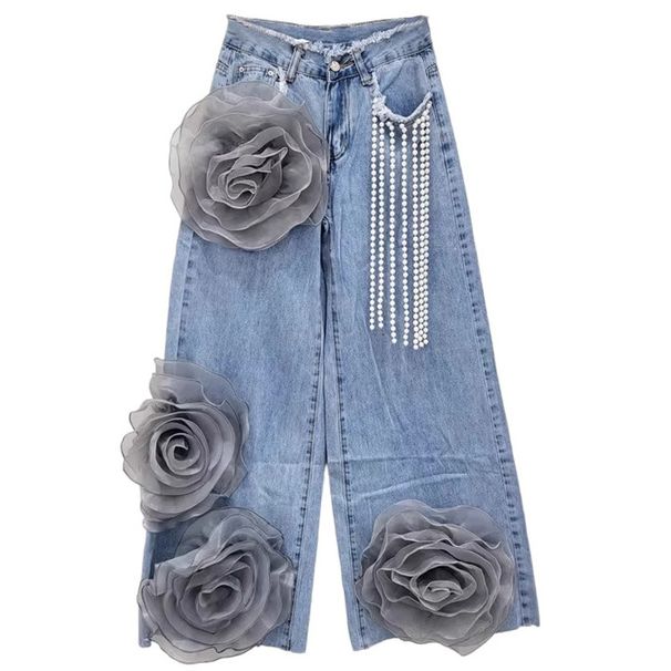 Women's Clothing Fashion Korean Style High Waist Wide Leg Jeans For Women - Distressed Denim With Flowy Straight Cut, Comfortable & Stretchy_mkmklike.com