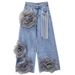 Women's Clothing Fashion Korean Style High Waist Wide Leg Jeans For Women - Distressed Denim With Flowy Straight Cut, Comfortable & Stretchy_mkmklike.com