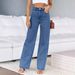 Women's Clothing New Hot Sale Temperament Commuter Wide Leg Pants Fashion Washed Jeans_mkmklike.com