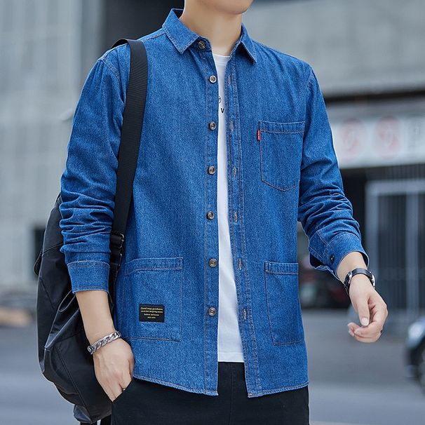 Northfold Spring And Pure Cotton Denim Men's Long Sleeve Hong Kong Style Casual Autumn Jacket Shirt_mkmklike.com