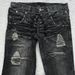 Men's Gothic Retro Flared Denim Trousers Washed Distressed Double Waist Unique Clothing Mid Waist Straight Pants Blue Long_mkmklike.com
