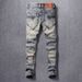Men's Clothing Ripped Patch Jeans Men's Elastic Slim Fit Slim Feet Retro Old Trendy Straight_mkmklike.com