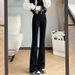 Women's Bell-bottom 2023 New Spring And Autumn High-waisted Slim-fit Long Pants For Petite Figures, Black Flared Denim_mkmklike.com