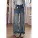 Retro Blue Straight Leg Jeans High Waisted Fleece Lined plus Size Slimming Loose Wide Leg Pants for Women Pear Shaped Figure Autumn Winter_mkmklike.com