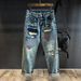 Men’s Distressed Embroidered Straight-Leg Jeans – Relaxed Fit Patchwork Denim Pants With Vintage Wash_mkmklike.com