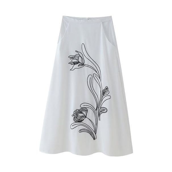 Women's clothing temperament slim fit embroidered solid color versatile skirt_mkmklike.com