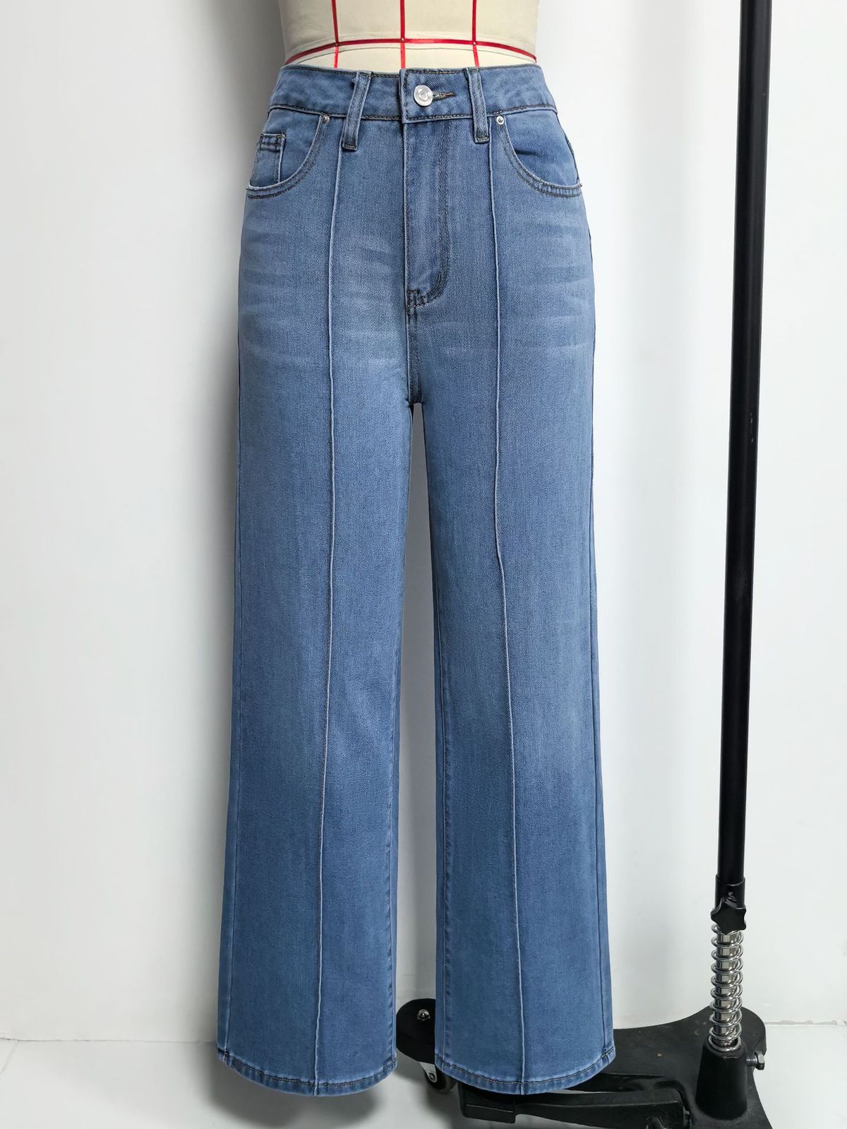 K New High Waist Bright Line Wide Leg Jeans Retro Slim Women's Jeans_mkmklike.com