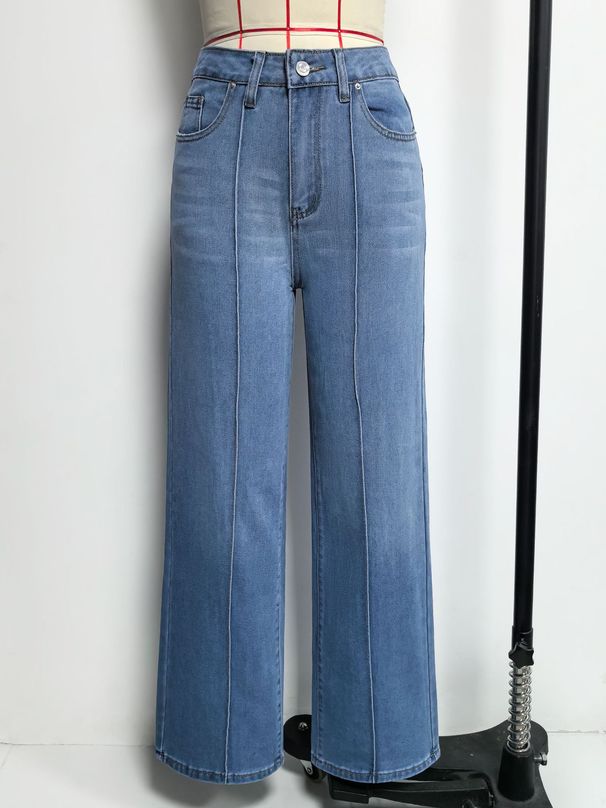 K New High Waist Bright Line Wide Leg Jeans Retro Slim Women's Jeans_mkmklike.com