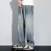 New Spring Jeans, Loose Straight Leg Elastic Waist Pants, Men's 2025 New Casual Trendy Brand_mkmklike.com