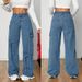 Jeans Women Denim Straight Wide Leg Pants 2025 Streetwear Button Pockets Mid Waist Lace Up Bow Washed Distressed Trousers_mkmklike.com