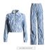 Women's Clothing Personalized Wave Denim Suit For Women New Short Slim Jacket + High Waist Straight Pants Advanced Two Piece Suit_mkmklike.com
