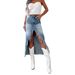 Women's Clothing Denim Skirt High Waist Irregular Rust Distressed Washed Skirt_mkmklike.com