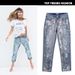 Women's Clothing Mid Waist Loose Straight Denim Nine Point Pants Popular Metallic Color Embroidered Beads Washed Old Holes_mkmklike.com