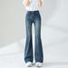 Vintage Blue Flared Jeans For Women - High Waist Slim Fit Bootcut Pants With Stretch, Retro Style For Casual & Office Wear_mkmklike.com