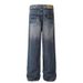Men's Distressed Washed Denim Jeans – Vintage Lightning Print, Loose-Fit Straight Leg (Black, Blue) – Sizes S To 3XL_mkmklike.com