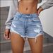 Women's High Waisted Denim Shorts - Distressed Hem Light Blue Summer Shorts For Street Style_mkmklike.com