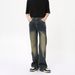 Men's Clothing Retro High Street Flared Jeans For Men Loose Straight Leg Pants Button Decoration Trendy Brand_mkmklike.com
