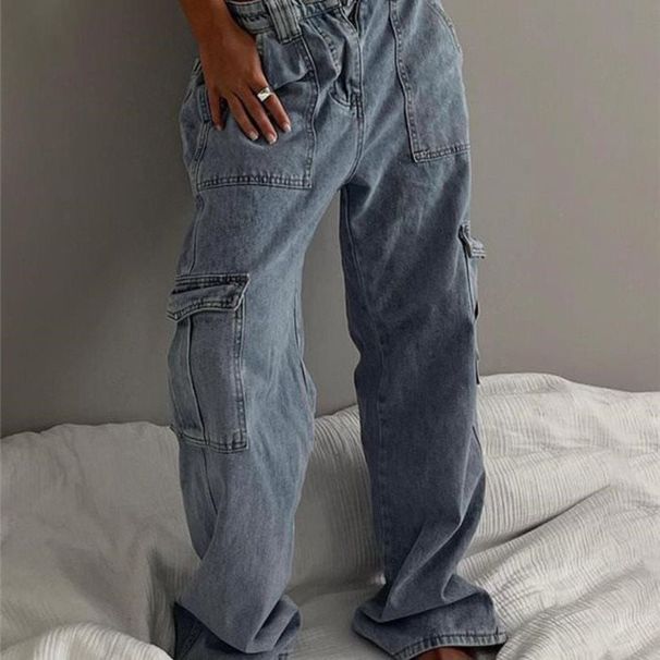"Men's Distressed With Rolled Hem Pocket Details Relaxed Straight Fit, Washed Vintage Style Streetwear Fashion Polyester Blend Stretch"_mkmklike.com