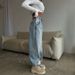 American Retro Low Waist Non Elastic Washed Straight Jeans For Women Autumn New Street Wide Leg Denim Pants For Women_mkmklike.com