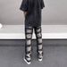 "Streetwear Distressed Patchwork Denim Jeans For Men – Oversized Straight Cut With Vintage Wash, Ripped Details & Faded Gradient_mkmklike.com