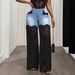 Women's High-Waisted Washed Denim Jeans Lace Trimmed Patchwork Style_mkmklike.com