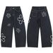 Streetwear Floral Print Baggy Jeans For Men – Oversized High-Waisted Wide-Leg Denim Pants With Cartoon Flower Design | 90s Vintage Aesthetic_mkmklike.com