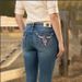 "Women's Slimming Washed Denim Jeans With Floral Embroidery – High Waist Stretch Skinny Pants For Casual & Date Night"_mkmklike.com