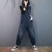 Striped Patchwork Denim Overalls For Women, Autumn Korean Style, Plus Size Loose Straight Long Pants, Slimming High_mkmklike.com