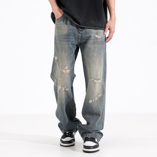 Men's Clothing Men's Distressed Denim Jeans - Relaxed Straight Leg Ripped Casual Pants For Summer, Lightweight & Comfortable_mkmklike.com