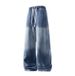 Men's Vintage Washed Straight Leg Jeans - Ombre Distressed Denim With Hand-Painted Details (Black/Blue, Sizes M-5xl)_mkmklike.com