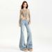 Light Blue Flared Jeans For Women, Low-waisted Slimming Floor-length Pants, Black And White Wholesale_mkmklike.com