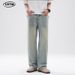 Men's Retro Light Washed Distressed Jeans Cleanfit Straight Leg Loose Wide Leg Pants Archer0603 American Style_mkmklike.com