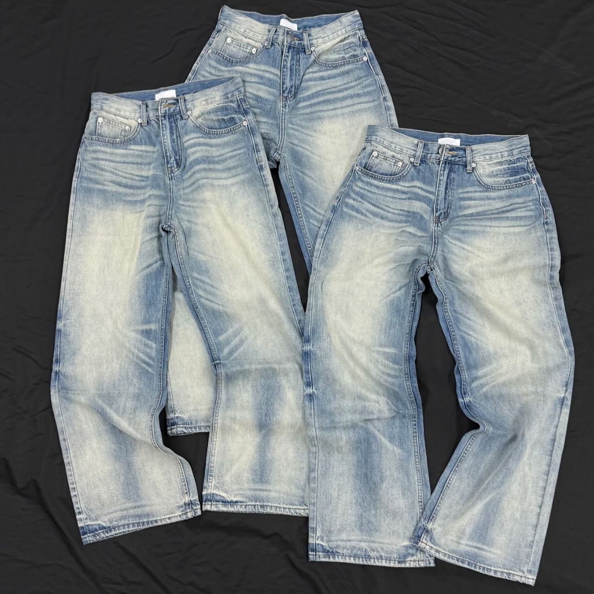 Vintage Washed Denim Jeans Heavyweight Relaxed Straight Fit Classic A-Line Silhouette Cleanfit Unisex_mkmklike.com