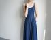Denim Blue Sky Silk Glossy Texture High Waist Over Knee A-Line Strap Dress French Women 23Ss_mkmklike.com