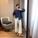 Retro Blue Straight-leg Women's Jeans, New Spring-summer Style, Slimming And Flattering For Plus-size Women, Loose_mkmklike.com