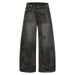 Distressed Boyfriend Jeans - Vintage Washed Black With Artful Rips & Relaxed A-Line Cut For Effortless Streetwear_mkmklike.com