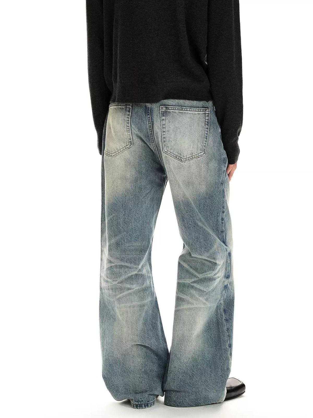 Men's Washed Vintage Distressed Whiskered Slim Fit Jeans Trendy High Street Style Straight Leg Loose Fit Cool Trousers_mkmklike.com