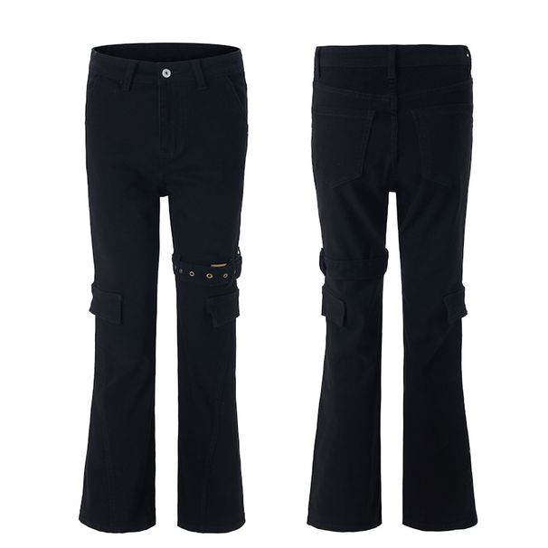 Men's Black Cleanfit Denim Pants – Slim Straight Leg With Adjustable Belt Loops & Vintage Wash For Streetwear Style_mkmklike.com