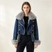 2026 Autumn And Winter New Removable Imitation Fox Hair Rabbit Hair Liner Denim Jacket Women's Short Top Pie Overcome_mkmklike.com