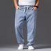 Wholesale Of Plus Size Men's Clothing, Elastic Waistband Drawstring Wide Leg Jeans, Men's All Season Versatile Straight Leg Big Dad Pants_mkmklike.com