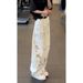 Men's White Graffiti Jeans Straight Leg Loose Fit Wide Leg American High Street Style Trendy And Unique Design_mkmklike.com