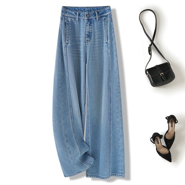 High Waist Flared Fleece-Lined Jeans For Women - Vintage Blue Stretch Denim Pants With Curved Hem, Warm & Stylish Winter Wear_mkmklike.com