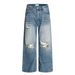 Men's Clothing Blue Straight Ripped Jeans Vintage Washed Blue Straight Leg Distressed Jeans For Men & Women - Relaxed Fit, Stacked Hem, Wide Leg_mkmklike.com